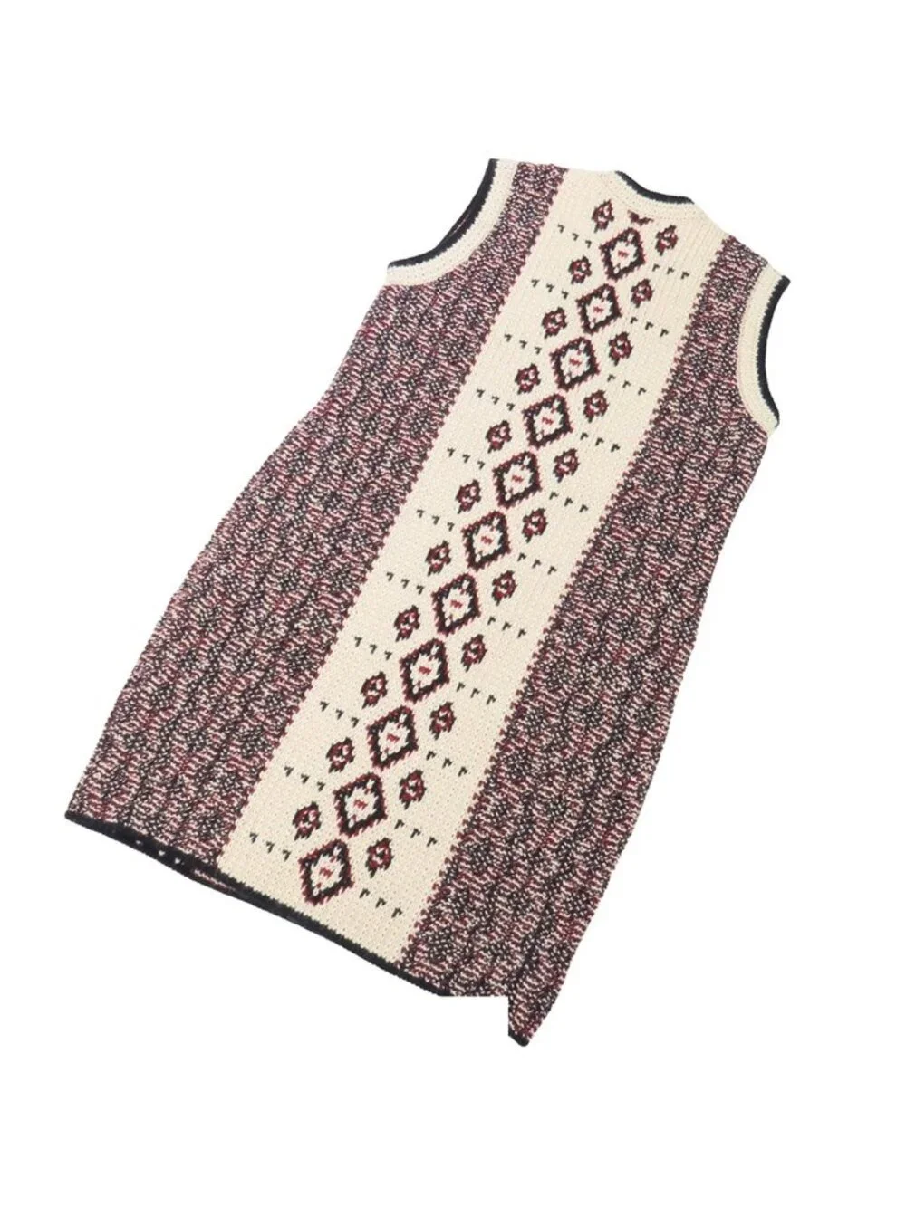 Chanel Knit Dress Navy Ivory Red Alpaca Wool Cashmere Sleeveless Neck 42